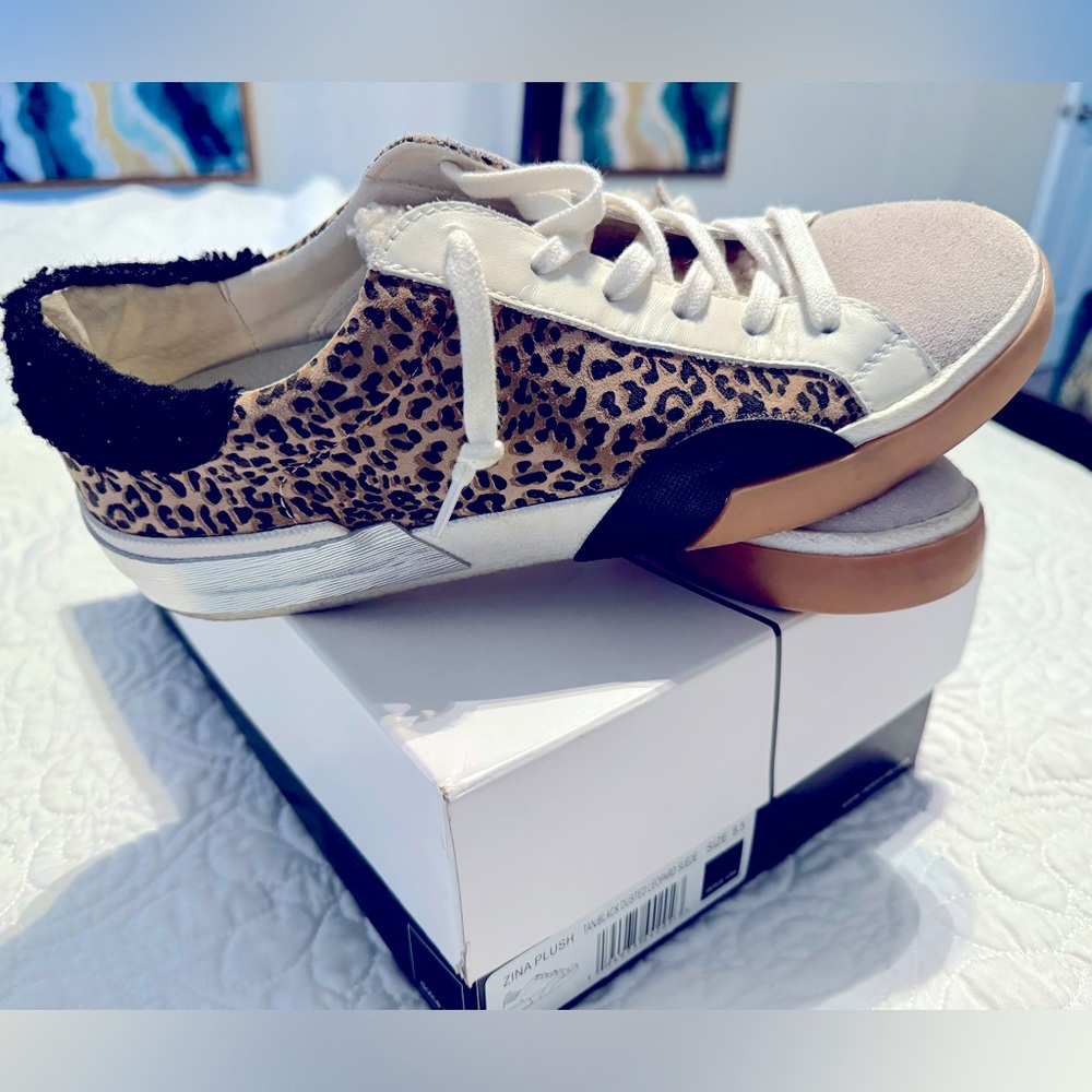 🔥Dolce Vita Zina Leopard Glitter Heel Silver Metallic Faux Fur Sneakers 8.5🔥